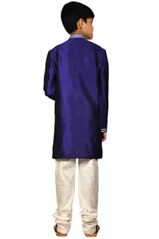Blue plain art dupion silk boys-kurta-pyjama