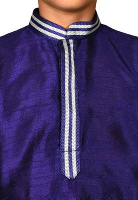 Blue plain art dupion silk boys-kurta-pyjama 3