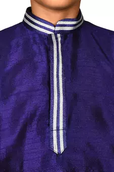 Blue plain art dupion silk boys-kurta-pyjama