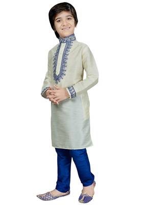 Fawn embroidered art dupion silk boys-kurta-pyjama 1