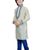 Fawn embroidered art dupion silk boys-kurta-pyjama