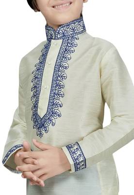 Fawn embroidered art dupion silk boys-kurta-pyjama 2