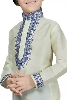 Fawn embroidered art dupion silk boys-kurta-pyjama