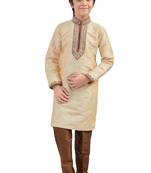 Fawn embroidered art dupion silk boys-kurta-pyjama
