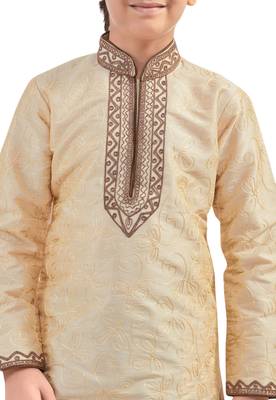Fawn embroidered art dupion silk boys-kurta-pyjama 2