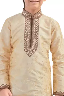 Fawn embroidered art dupion silk boys-kurta-pyjama