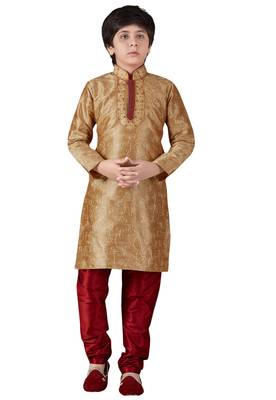 Gold embroidered art dupion silk boys-kurta-pyjama 1