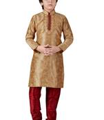 Gold embroidered art dupion silk boys-kurta-pyjama
