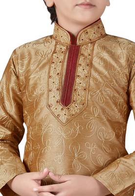 Gold embroidered art dupion silk boys-kurta-pyjama 2