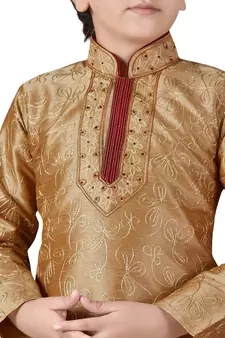Gold embroidered art dupion silk boys-kurta-pyjama
