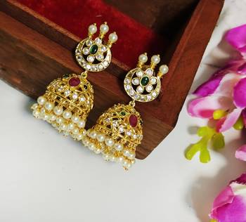 Gold cubic zirconia jhumkas 1