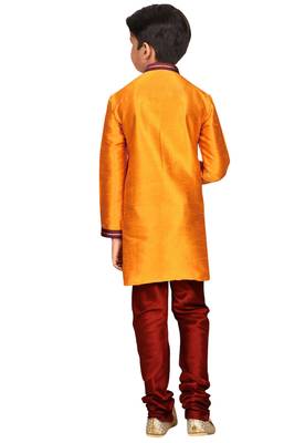 Orange embroidered art dupion silk boys-kurta-pyjama 2