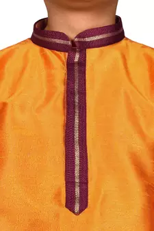 Orange embroidered art dupion silk boys-kurta-pyjama