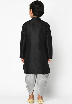 Black embroidered art dupion silk boys-kurta-pyjama 2