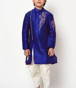 Blue embroidered art dupion silk boys-kurta-pyjama