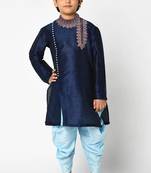 Blue embroidered art dupion silk boys-kurta-pyjama