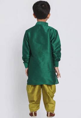 Green embroidered art dupion silk boys-kurta-pyjama 2
