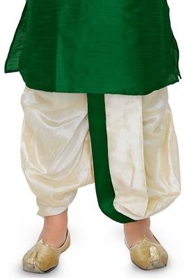 Green plain art dupion silk boys-kurta-pyjama 3