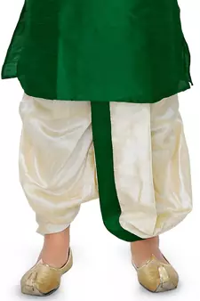 Green plain art dupion silk boys-kurta-pyjama