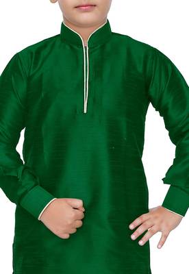 Green plain art dupion silk boys-kurta-pyjama 4