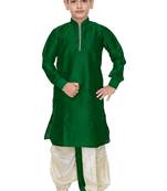 Green plain art dupion silk boys-kurta-pyjama