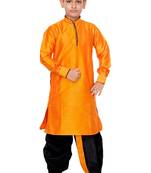 Orange plain art dupion silk boys-kurta-pyjama