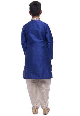Blue embroidered art dupion silk boys-kurta-pyjama 2