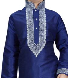 Blue embroidered art dupion silk boys-kurta-pyjama