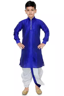 Blue plain art dupion silk boys-dhoti-kurta