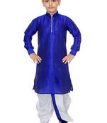 Blue plain art dupion silk boys-dhoti-kurta