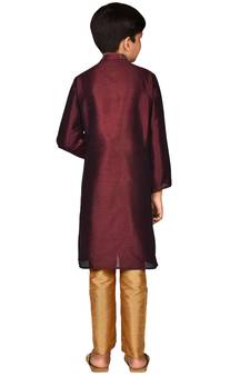 Maroon embroidered art dupion silk boys-kurta-pyjama