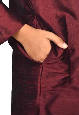 Maroon embroidered art dupion silk boys-kurta-pyjama 3