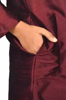 Maroon embroidered art dupion silk boys-kurta-pyjama