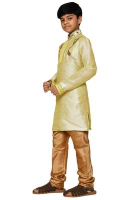 Fawn embroidered art dupion silk boys-kurta-pyjama 2