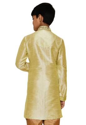 Fawn embroidered art dupion silk boys-kurta-pyjama 3
