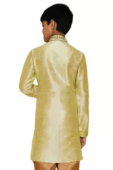 Fawn embroidered art dupion silk boys-kurta-pyjama