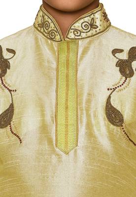 Fawn embroidered art dupion silk boys-kurta-pyjama 5