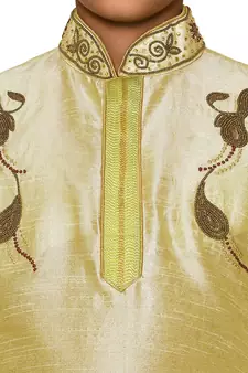 Fawn embroidered art dupion silk boys-kurta-pyjama