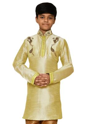 Fawn embroidered art dupion silk boys-kurta-pyjama 1