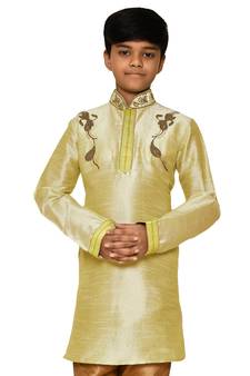 Fawn embroidered art dupion silk boys-kurta-pyjama