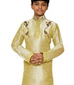 Fawn embroidered art dupion silk boys-kurta-pyjama