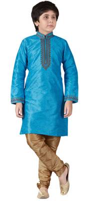 Blue printed art dupion silk boys-kurta-pyjama 1