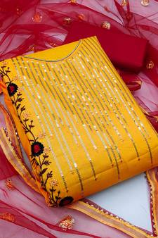 Yellow sequins cotton salwar