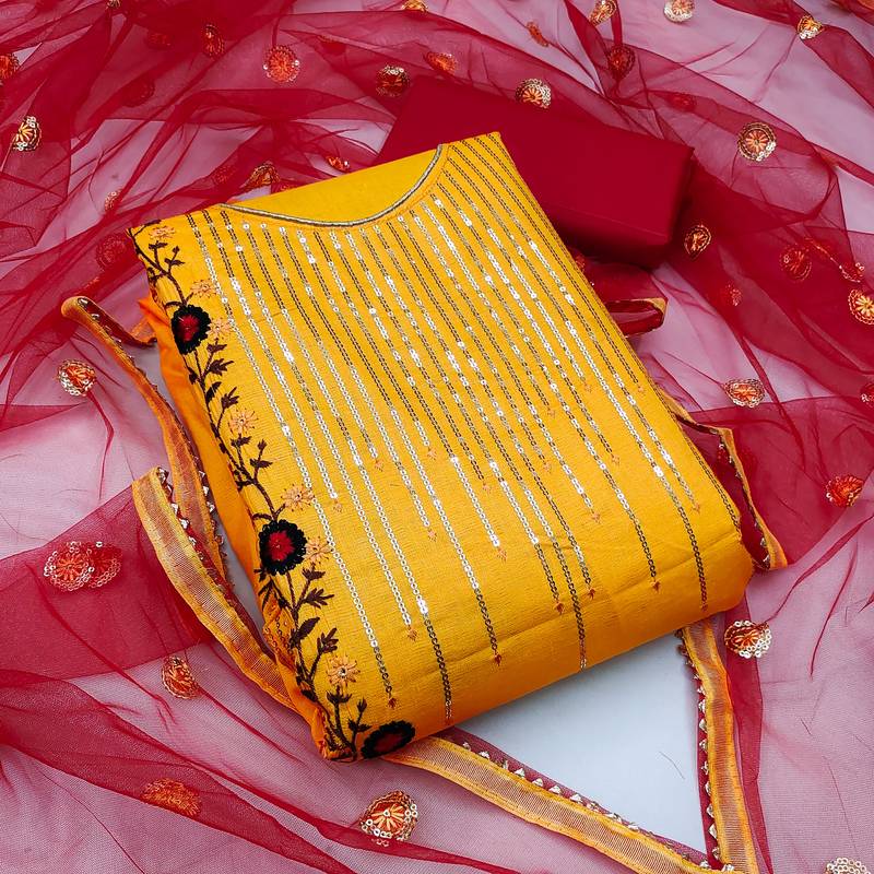 Yellow sequins cotton salwar