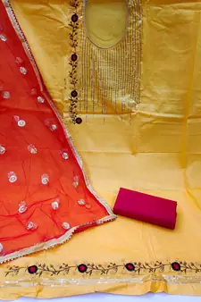 Yellow sequins cotton salwar
