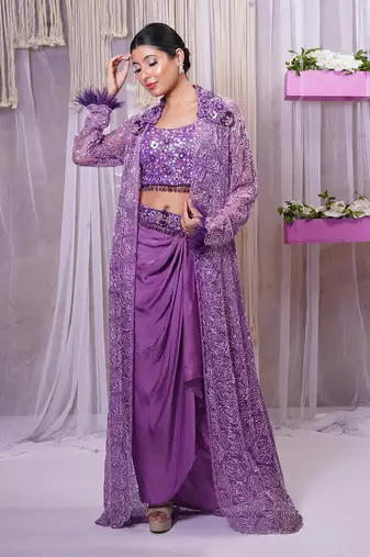 SHRUG WITH DRAPE SKIRT AND BLOUSE