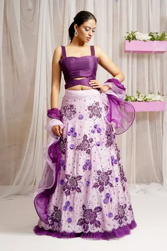 LEHANGA SKIRT WITH BLOUSE AND RUFFLED DUPATTA