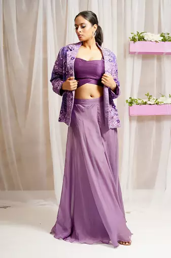 BLAZER COAT WITH BLOUSE AND SHARARA/ CO - ORD SET