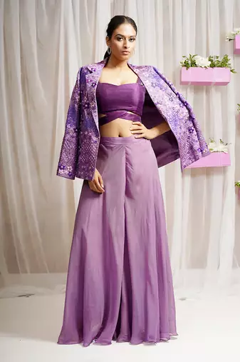BLAZER COAT WITH BLOUSE AND SHARARA/ CO - ORD SET