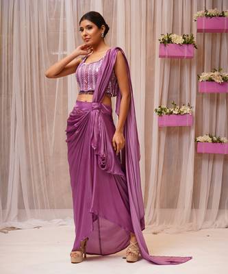 2  piece hand embroidered blouse and drape saree 2